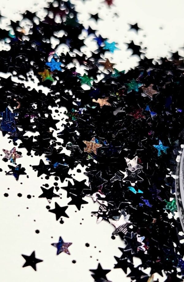 Glitter estrellas negras tornasol