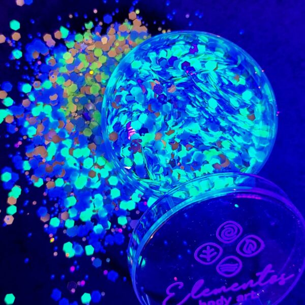 Glitter neón metalizado (azul, verde,  plateado)